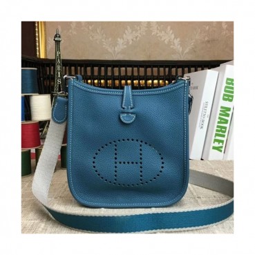 Hermes Evelyne Togo Leather Mini Shoulder Bag,17cm - 에르메스 에블린 토고 레더 여성용 미니 숄더백 HERB0719,17cm,블루