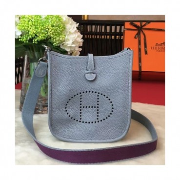 Hermes Evelyne Togo Leather Mini Shoulder Bag,17cm - 에르메스 에블린 토고 레더 여성용 미니 숄더백 HERB0716,17cm,그레이블루