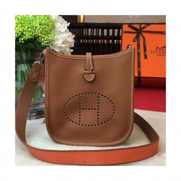 Hermes Evelyne Togo Leather Mini Shoulder Bag,17cm - 에르메스 에블린 토고 레더 여성용 미니 숄더백 HERB0714,17cm,브라운