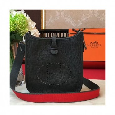 Hermes Evelyne Togo Leather Mini Shoulder Bag,17cm - 에르메스 에블린 토고 레더 여성용 미니 숄더백 HERB0713,17cm,블랙