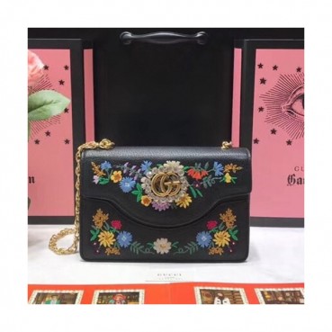 Gucci 2019 GG Embroidered Leather Shoulder Bag ,21CM - 구찌 2019 GG 엠브로이드 레더 여성용 숄더백 GUB0642 ,21cm,블랙