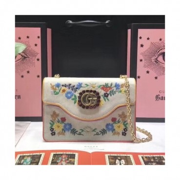 Gucci 2019 GG Embroidered Leather Shoulder Bag ,21CM - 구찌 2019 GG 엠브로이드 레더 여성용 숄더백 GUB0641 ,21cm,화이트