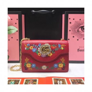 Gucci 2019 GG Embroidered Leather Shoulder Bag ,21CM - 구찌 2019 GG 엠브로이드 레더 여성용 숄더백 GUB0640 ,21cm,레드