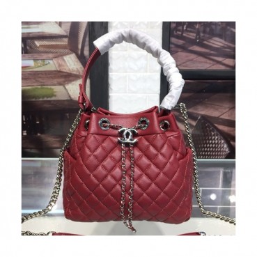 Chanel 2019 Women Leather Chain Bucket Tote Shoulder Bag ,22CM - 샤넬 2019 여성용 레더 체인 버킷 토트 숄더백,CHAB0686,22CM,레드