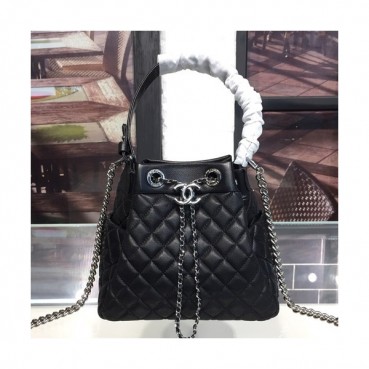 Chanel 2019 Women Leather Chain Bucket Tote Shoulder Bag ,22CM - 샤넬 2019 여성용 레더 체인 버킷 토트 숄더백,CHAB0684,22CM,블랙