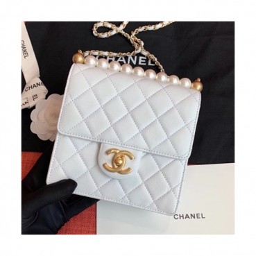 Chanel 2019 Leather Pearl Chain Shoulder Bag,15CM - 샤넬 2019 레더 진주 체인 숄더백 CHAB0672,15CM,화이트