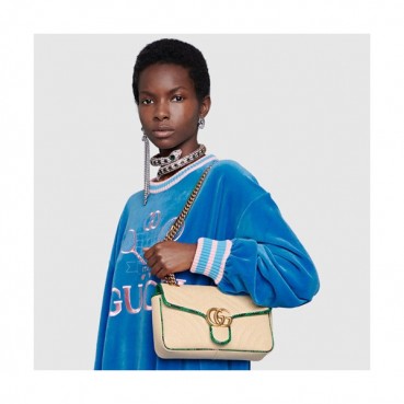 Gucci GG Marmont Matlase Raffia Women Shoulder Bag,26CM - 구찌 GG 마몬트 마틀라세 라피아 여성용 숄더백 443497,GUB0587,26CM,베이지
