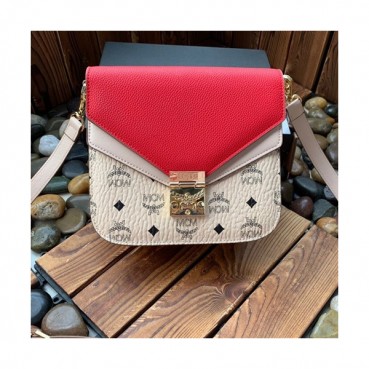 MCM 2019 Patricia Visetos Shoulder Bag,21cm - 엠씨엠 2019 패트리샤 비세토스 여성용 숄더백 MCMB0138, 21cm,레드+베이지