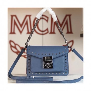 MCM Patricia Leather Shoulder Bag,18cm - 엠씨엠 패트리샤 레더 여성용 숄더백 MCMB0130, 18cm,블루