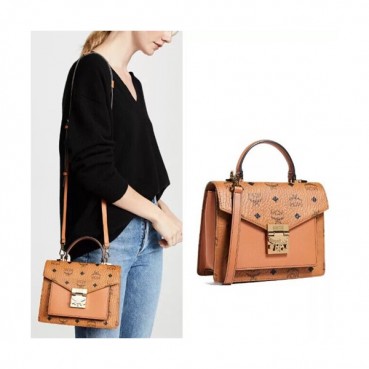 MCM 2019 Patricia Visetos Tote Shoulder Bag,21cm - 엠씨엠 2019 패트리샤 비세토스 여성용 토트 숄더백 MCMB0115, 21cm,브라운