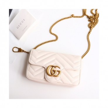 Gucci GG Marmont Matlase Super Mini Women Shoulder Bag,16.5CM - 구찌 GG 마몬트 마틀라세 수퍼미니 여성용 숄더백 476433,GUB0572,16.5CM,화이트