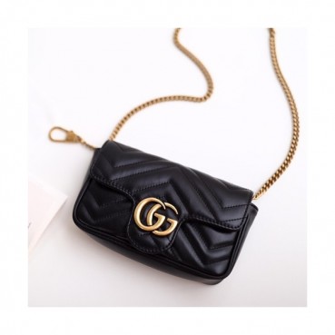 Gucci GG Marmont Matlase Super Mini Women Shoulder Bag,16.5CM - 구찌 GG 마몬트 마틀라세 수퍼미니 여성용 숄더백 476433,GUB0571,16.5CM,블랙