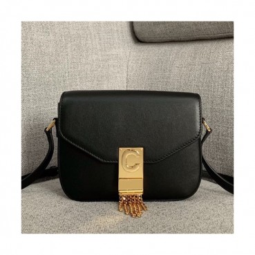 Celine 2019 C Leather Chain Shoulder Bag,17.5CM - 셀린느 2019  C 레더 체인 숄더백 ,188503,17.5CM,블랙