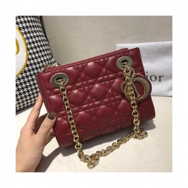 Dior 2019 Leather Chain Shoulder Bag ,20CM - 디올 2019 여성용 레더 체인 숄더백 DIOB0187,20cm,레드