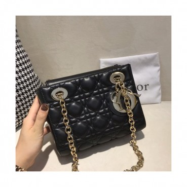 Dior 2019 Leather Chain Shoulder Bag ,20CM - 디올 2019 여성용 레더 체인 숄더백 DIOB0186,20cm,블랙