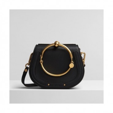 Chole 2019 Nile Small Leather Shoulder Bag, 19.5cm -  끌로에 2019 나일 스몰 레더 숄더백,CLB0109,19.5cm,블랙