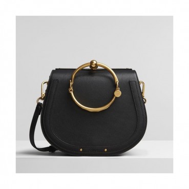 Chole 2019 Nile Large Leather Shoulder Bag, 24cm -  끌로에 2019 나일 라지 레더 숄더백,CLB0105,24cm,블랙