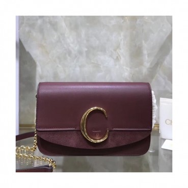 Chole 2019 C Leather Shoulder Bag, 21cm -  끌로에 2019 C 레더 숄더백,CLB0052,21cm,와인