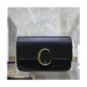 [데일리백으로 강추]Chole 2019 C Leather Shoulder Bag, 21cm -  끌로에 2019 C 레더 숄더백,CLB0032,21cm,블랙