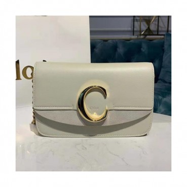 Chole 2019 C Leather Shoulder Bag, 21cm -  끌로에 2019 C 레더 숄더백,CLB0031,21cm,화이트