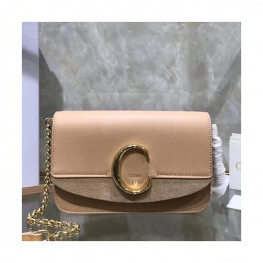 Chole 2019 C Leather Shoulder Bag, 21cm -  끌로에 2019 C 레더 숄더백,CLB0030,21cm,연베이지핑크
