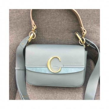 Chole 2019 C Leather Shoulder Bag, 24cm -  끌로에 2019 C 레더 숄더백,CLB0029,24cm,연블루그레이