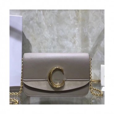 Chole 2019 C Leather Shoulder Bag, 21cm -  끌로에 2019 C 레더 숄더백,CLB0028,21cm,그레이