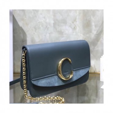 Chole 2019 C Leather Shoulder Bag, 21cm -  끌로에 2019 C 레더 숄더백,CLB0027,21cm,블루그레이
