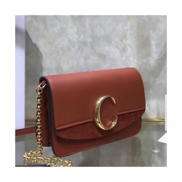 [파격세일! 놓치면 안돼]Chole 2019 C Leather Shoulder Bag, 21cm -  끌로에 2019 C 레더 숄더백,CLB0026,21cm,브릭레드