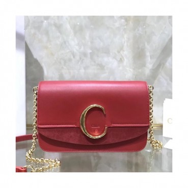 Chole 2019 C Leather Shoulder Bag, 21cm -  끌로에 2019 C 레더 숄더백,CLB0025,21cm,레드