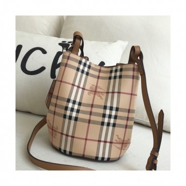 Burberry 2019 Check Bucket Shoulder Bag, 23.5cm - 버버리 2019 체크 버킷 숄더백,BURB0216,23.5cm,브라운