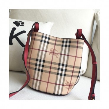 Burberry 2019 Check Bucket Shoulder Bag, 23.5cm - 버버리 2019 체크 버킷 숄더백,BURB0214,23.5cm,핑크레드