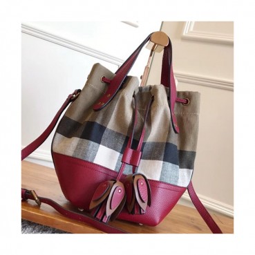 Burberry 2019 Canvas & Leather Bucket Tote Shoulder Bag, 28cm - 버버리 2019 캔버스&레더 버킷 토트 숄더백,BURB0117,28cm,레드