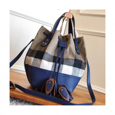 Burberry 2019 Canvas & Leather Bucket Tote Shoulder Bag, 28cm - 버버리 2019 캔버스&레더 버킷 토트 숄더백,BURB0116,28cm,블루