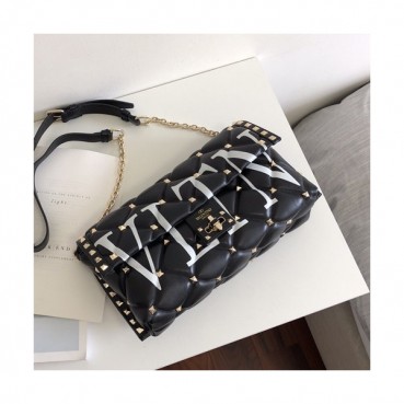 Valentino 2019 Leather Garavani CandyStud Chain Shoudler Bag,27CM - 발렌티노 2019 레더 가라바니 캔디스터드 체인 숄더백,VTB0492,27CM,블랙