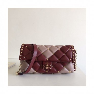 Valentino 2019 Leather Garavani CandyStud Chain Shoudler Bag,27CM - 발렌티노 2019 레더 가라바니 캔디스터드 체인 숄더백,VTB0490,27CM,와인+핑크