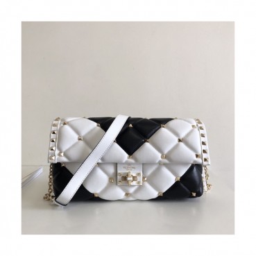 Valentino 2019 Leather Garavani CandyStud Chain Shoudler Bag,27CM - 발렌티노 2019 레더 가라바니 캔디스터드 체인 숄더백,VTB0489,27CM,화이트+블랙