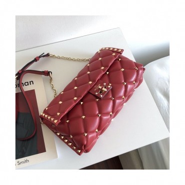 Valentino 2019 Leather Garavani CandyStud Chain Shoudler Bag,27CM - 발렌티노 2019 레더 가라바니 캔디스터드 체인 숄더백,VTB0487,27CM,레드
