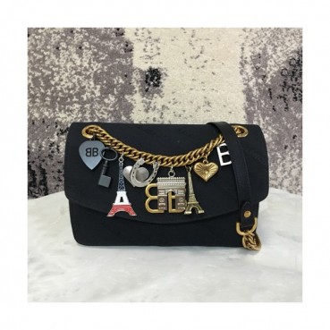 Balenciaga 2019 BB Round Canvas&Leather Chain Shoulder Bag,22CM - 발렌시아가 2019 BB 라운드 캔버스&레더 체인 숄더백,BGB0251,22CM,블랙