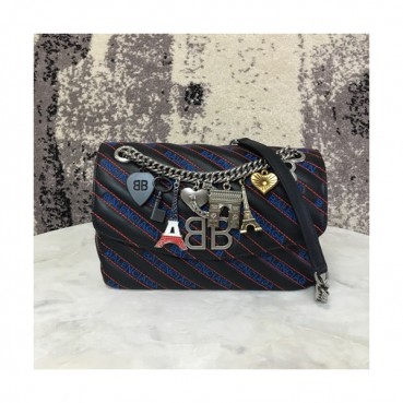 Balenciaga 2019 BB Round Leather Chain Shoulder Bag,22CM - 발렌시아가 2019 BB 라운드 레더 체인 숄더백,BGB0249,22CM,블랙