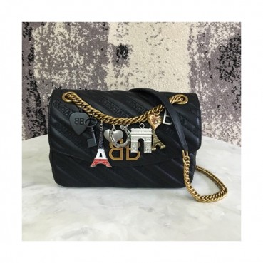 Balenciaga 2019 BB Round Leather Chain Shoulder Bag,22CM - 발렌시아가 2019 BB 라운드 레더 체인 숄더백,BGB0248,22CM,블랙