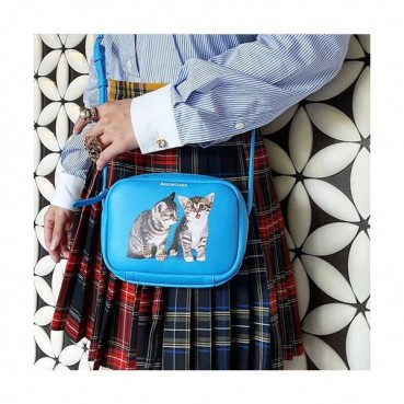 Balenciaga 2019 Leather Kitten Camera Shoulder Bag - 발렌시아가 2019 레더 키튼 남여공용 카메라 숄더백,BGB0219,블루