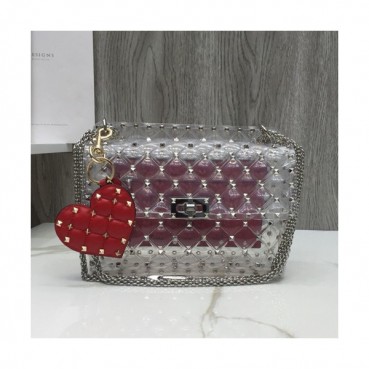 Valentino 2019 PVZ Tote Shoulder Bag,24CM - 발렌티노 2019 PVZ 토트 숄더백,VTB0465,24CM,레드+투명