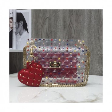 [한정특가]Valentino 2019 PVZ Tote Shoulder Bag,24CM - 발렌티노 2019 PVZ 토트 숄더백,VTB0464,24CM,레드+투명