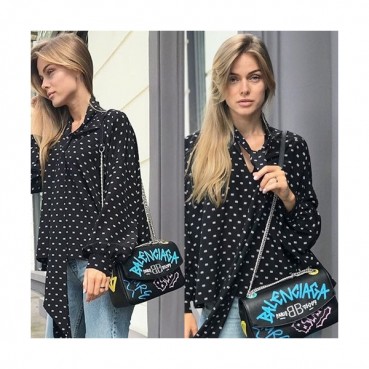 [매장판]Balenciaga 2019 Lock Round Leather Chain Shoulder Bag,27CM - 발렌시아가 2019 락 라운드 레더 체인 숄더백,BGB0178,27CM,블랙