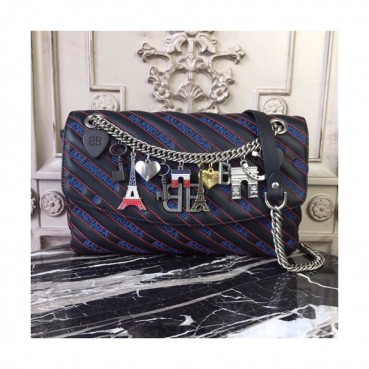 Balenciaga 2019 Lock Round Leather Chain Shoulder Bag,27CM - 발렌시아가 2019 락 라운드 레더 체인 숄더백,BGB0177,27CM,블랙