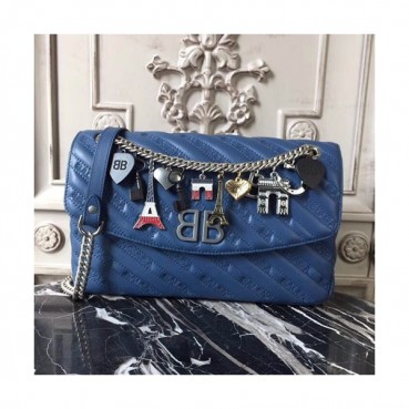[매장판]Balenciaga 2019 Lock Round Leather Chain Shoulder Bag,27CM - 발렌시아가 2019 락 라운드 레더 체인 숄더백,BGB0176,27CM,블루