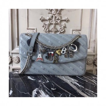 Balenciaga 2019 Lock Round Leather Chain Shoulder Bag,27CM - 발렌시아가 2019 락 라운드 레더 체인 숄더백,BGB0175,27CM,그레이