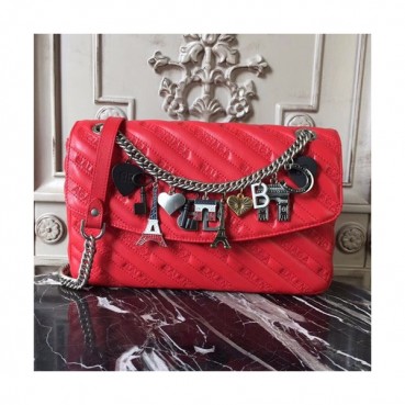 [매장판][시선강탈!!매력만점❤❤]Balenciaga 2019 Lock Round Leather Chain Shoulder Bag,27CM - 발렌시아가 2019 락 라운드 레더 체인 숄더백,BGB0174,27CM,레드