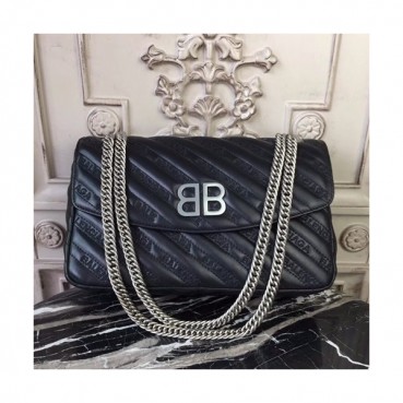 Balenciaga 2019 Lock Round Leather Chain Shoulder Bag,27CM - 발렌시아가 2019 락 라운드 레더 체인 숄더백,BGB0172,27CM,블랙